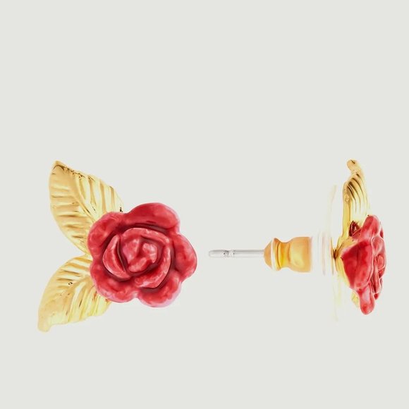 Les Néréides Rosebud Earrings 🌹 Gold & Red – French Designer - Picture 2 of 5
